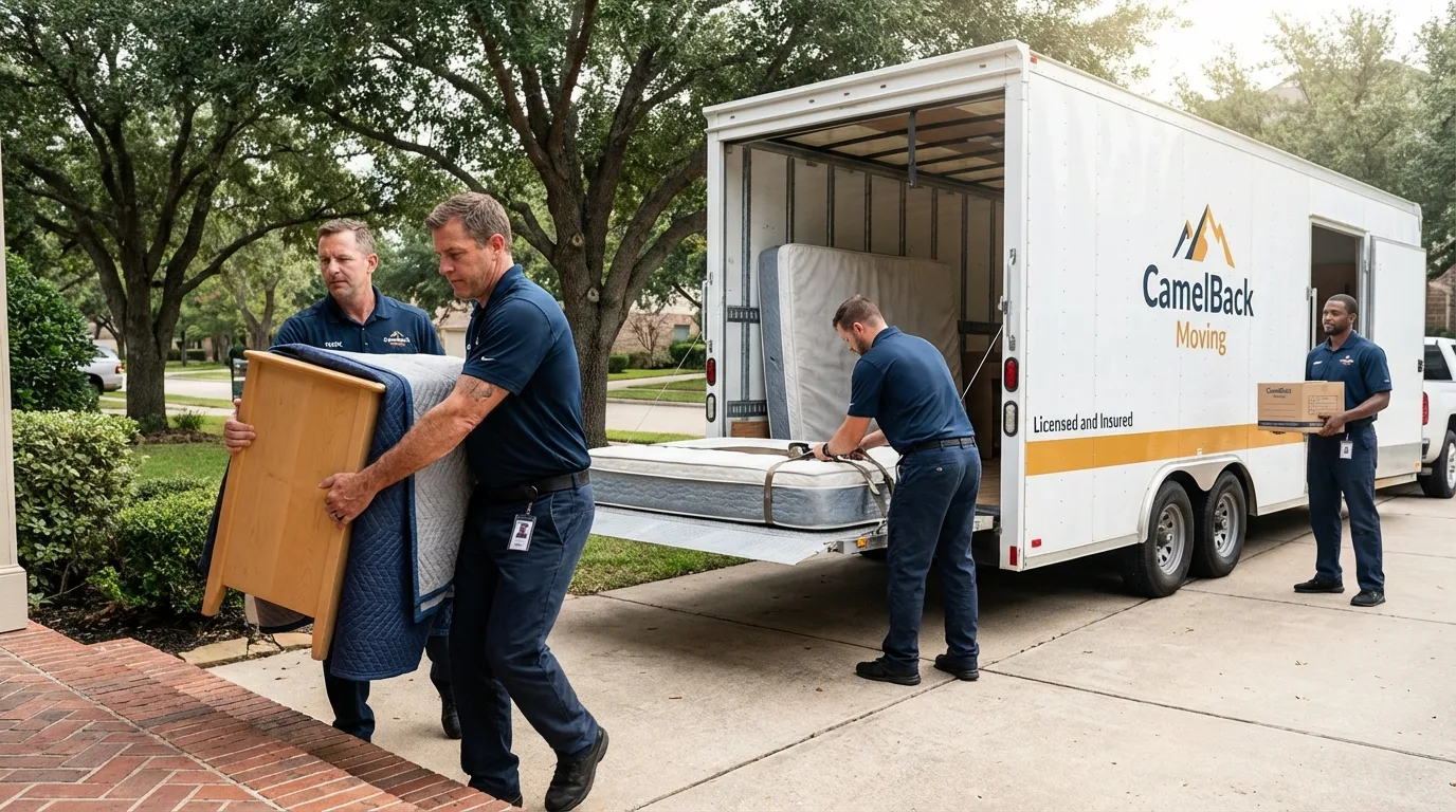 Crew loading residential truck for cross-state move from Chapman, KS