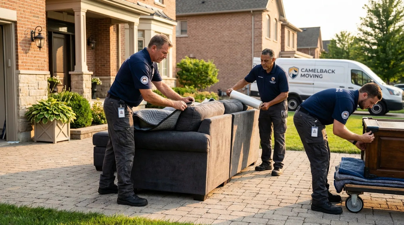 Large estate moving crew wrapping furniture in Chapman, KS